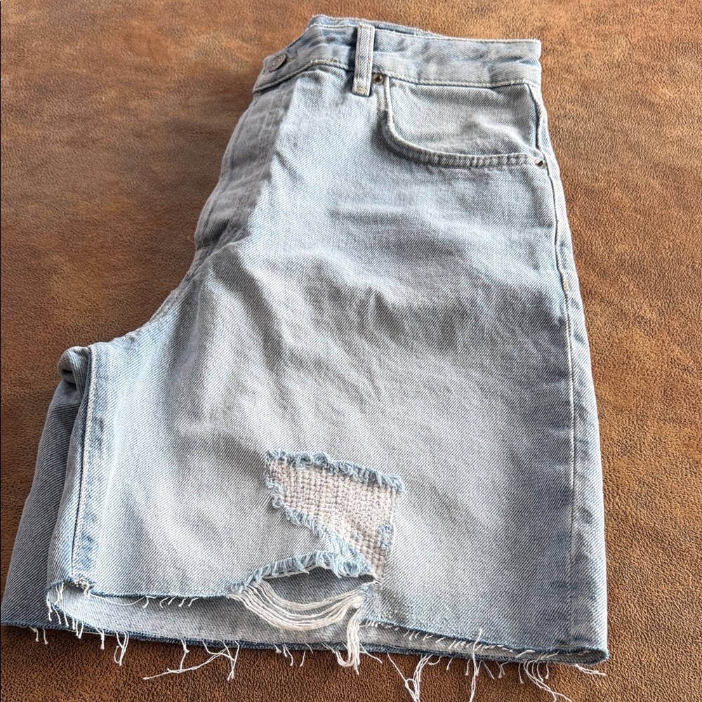 Zara Light Blue Distressed Denim Shorts